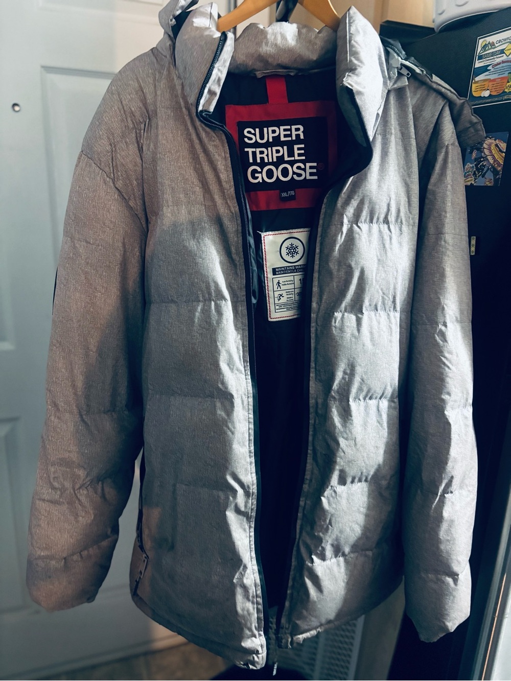 Men's Silver Puffer Jacket with Hood